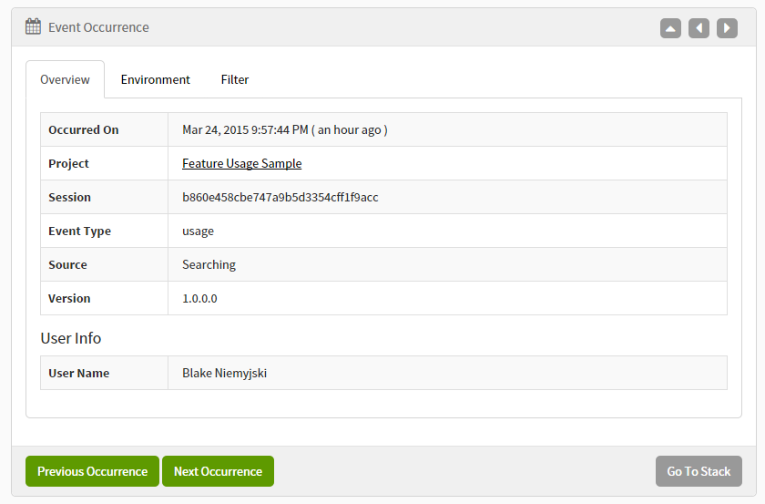 Exceptionless Feature Usage User Info